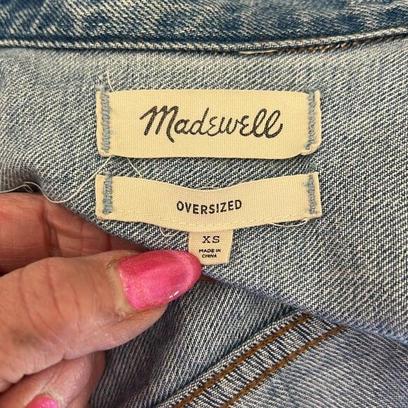 Madewell Oversized Blue Denim Jean Trucker Jacket Junction Wash XSmall Distress - Picture 10 of 15